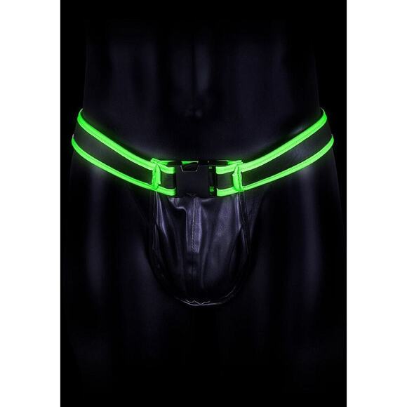 🦋B2G1🦋OUCH! Glow in the Dark NEON GREEN Bonded Leather Buckle JOCK STRAP | L/XL - Picture 2 of 7